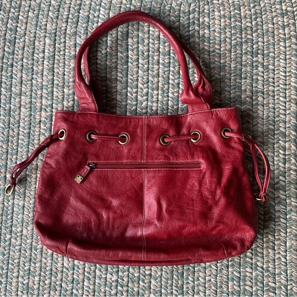 Soprano Red Leather Purse With Drawstring Opening - Picture 3 of 10